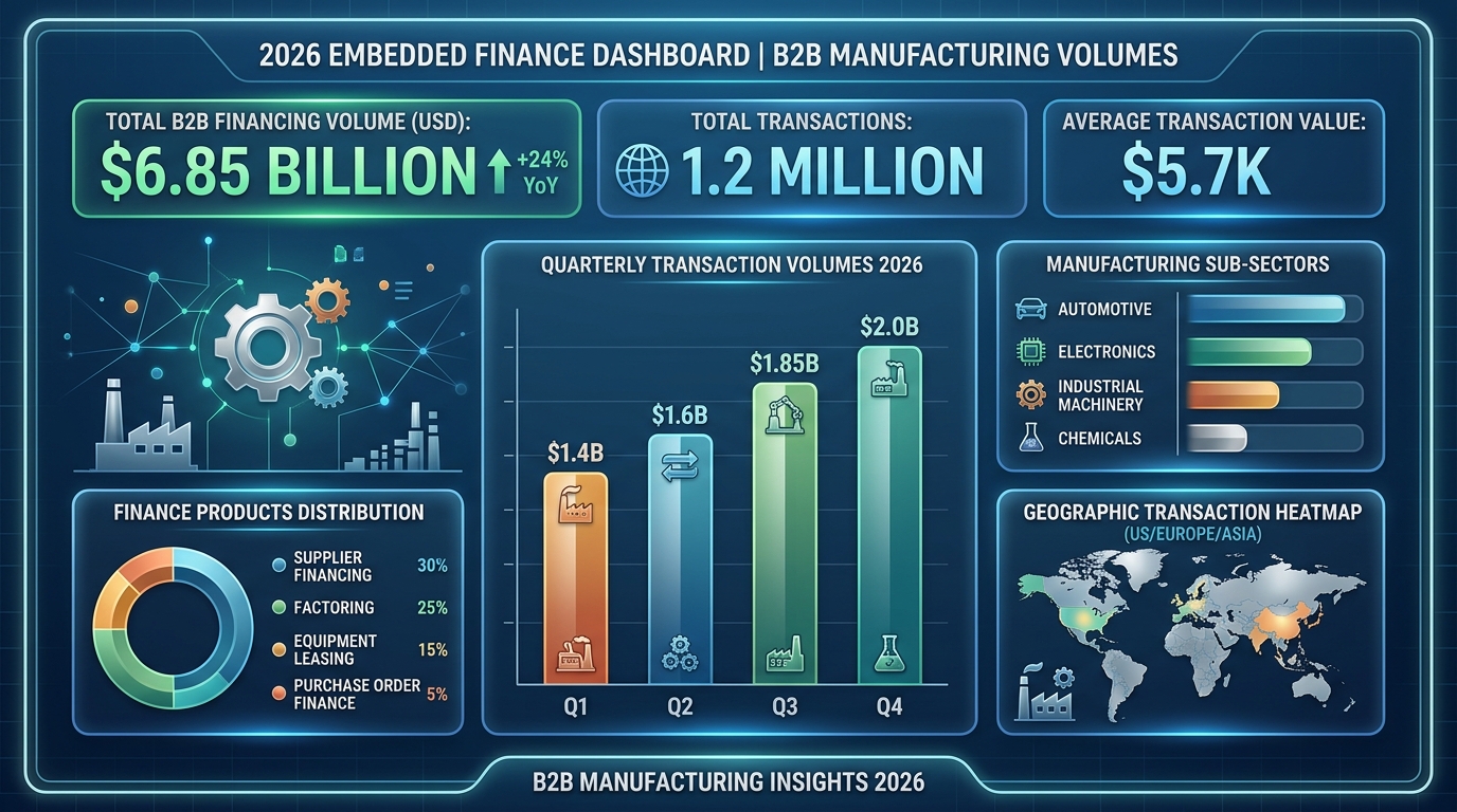 Dashboard showing embedded finance transaction volumes across B2B manufacturing in 2026
