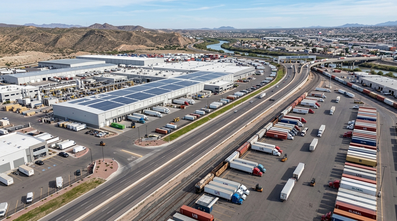 US manufacturing facility with cross-border supply chain logistics