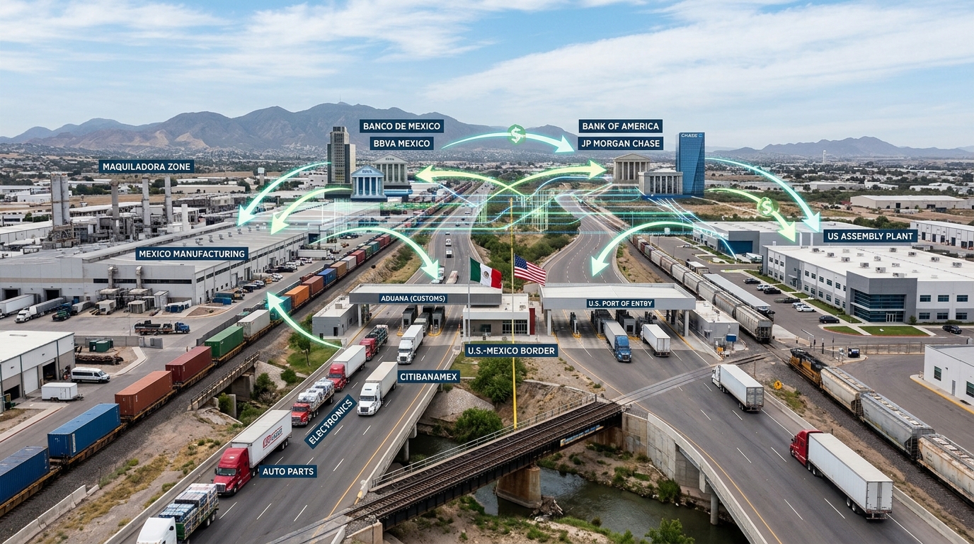 Cross-border manufacturing trade finance flow between US and Mexico